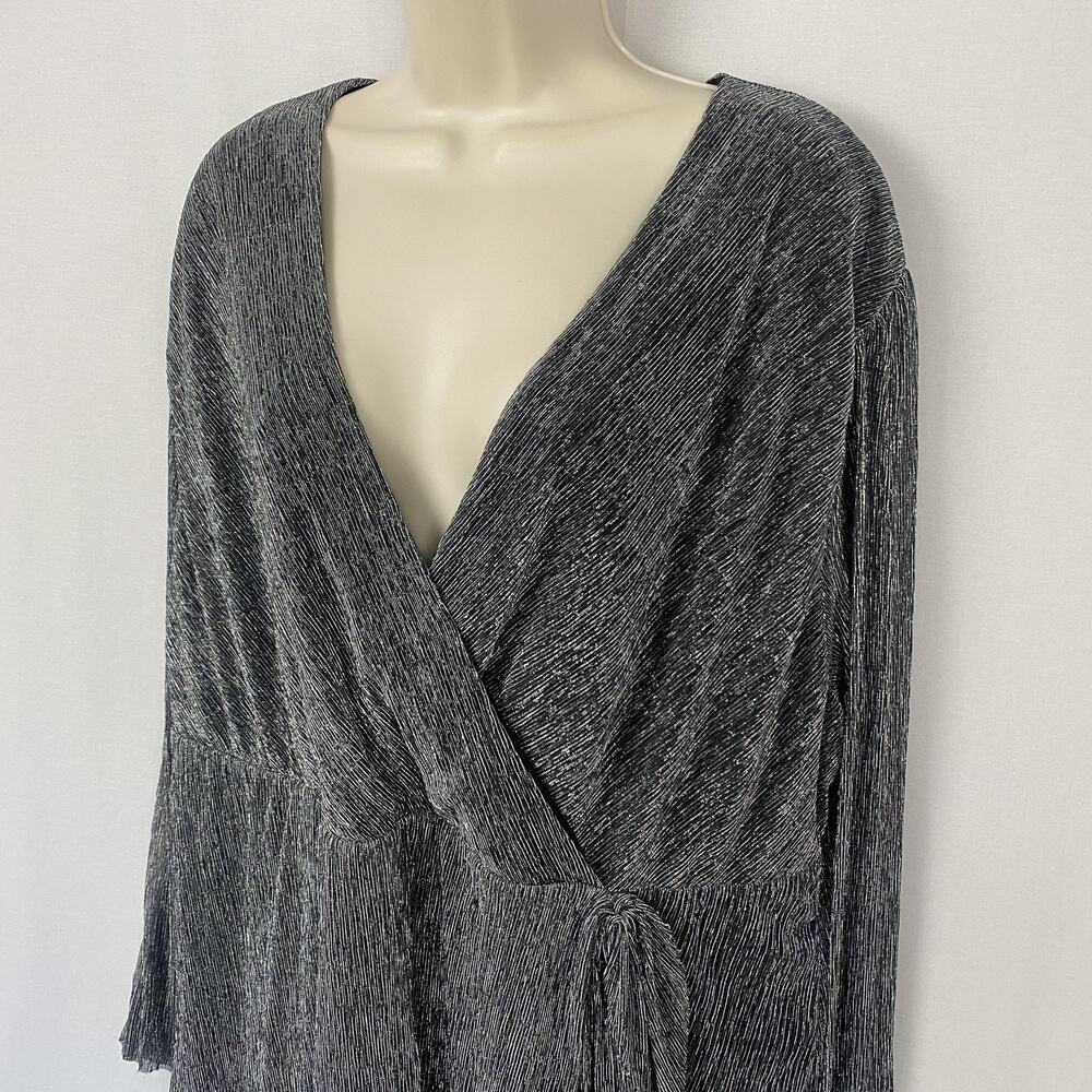 Serra Dress Womens XXL Metallic Silver Pleated Faux Wrap New Years Party Glam - Picture 2 of 15
